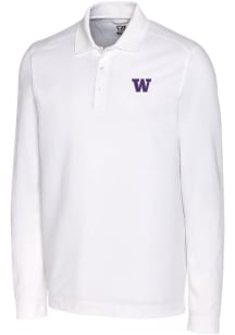 Cutter and Buck Washington Huskies Mens White Advantage Pique Long Sleeve Polo Shirt