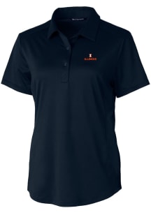 Cutter and Buck Illinois Fighting Illini Womens Navy Blue Prospect Textured Short Sleeve Polo Shir..