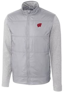 Cutter and Buck Wisconsin Badgers Mens Grey Stealth Hybrid Quilted Medium Weight Jacket