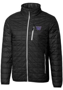 Mens Washington Huskies Cutter and Buck Mens Rainier PrimaLoft Puffer Heavyweight Jacket - Black
