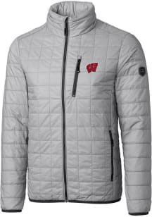 Cutter and Buck Wisconsin Badgers Mens Grey Rainier PrimaLoft Puffer Filled Jacket