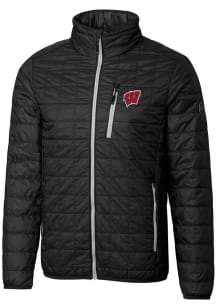 Cutter and Buck Wisconsin Badgers Mens Black Rainier PrimaLoft Puffer Filled Jacket