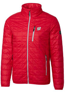 Cutter and Buck Wisconsin Badgers Mens Red Rainier PrimaLoft Puffer Filled Jacket