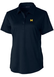 Cutter and Buck Michigan Wolverines Womens Blue Prospect Textured Short Sleeve Polo Shirt