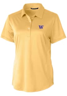 Cutter and Buck Washington Huskies Womens Yellow Prospect Textured Short Sleeve Polo Shirt