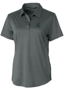 Cutter and Buck Michigan State Spartans Womens Grey Prospect Textured Short Sleeve Polo Shirt