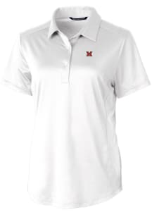 Cutter and Buck Miami RedHawks Womens White Prospect Textured Short Sleeve Polo Shirt