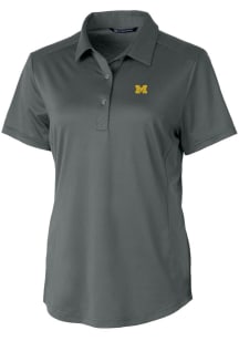 Cutter and Buck Michigan Wolverines Womens Anthracite Prospect Textured Short Sleeve Polo Shirt
