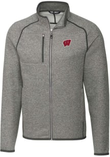 Cutter and Buck Wisconsin Badgers Mens Grey Mainsail Medium Weight Jacket