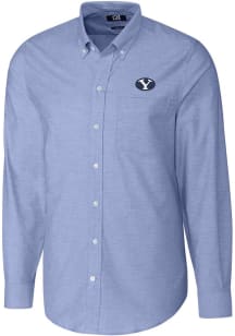 Cutter and Buck BYU Cougars Mens Blue Stretch Oxford Long Sleeve Dress Shirt