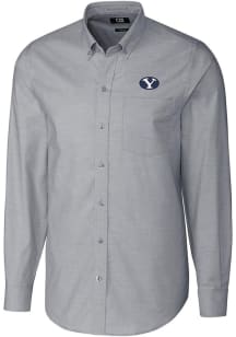 Cutter and Buck BYU Cougars Mens Charcoal Stretch Oxford Long Sleeve Dress Shirt