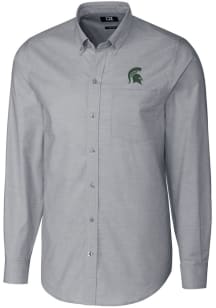 Cutter and Buck Michigan State Spartans Mens Charcoal Stretch Oxford Long Sleeve Dress Shirt