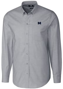 Cutter and Buck Michigan Wolverines Mens Charcoal Stretch Oxford Long Sleeve Dress Shirt