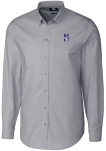 Cutter and Buck Northwestern Wildcats Mens Charcoal Stretch Oxford Long Sleeve Dress Shirt