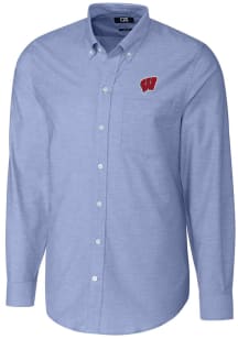 Cutter and Buck Wisconsin Badgers Mens Blue Stretch Oxford Long Sleeve Dress Shirt