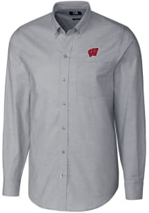Cutter and Buck Wisconsin Badgers Mens Charcoal Stretch Oxford Long Sleeve Dress Shirt