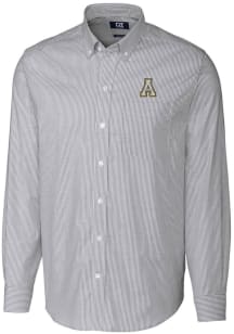 Cutter and Buck Appalachian State Mountaineers Mens Charcoal Stretch Oxford Stripe Long Sleeve Dre..