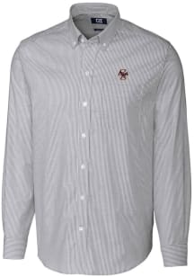 Cutter and Buck Boston College Eagles Mens Charcoal Stretch Oxford Stripe Long Sleeve Dress Shirt