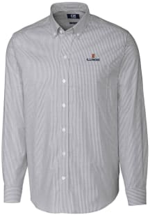 Cutter and Buck Illinois Fighting Illini Mens Charcoal Stretch Oxford Stripe Long Sleeve Dress Shi..