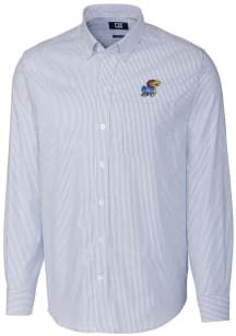 Cutter and Buck Kansas Jayhawks Mens Blue Stretch Oxford Stripe Long Sleeve Dress Shirt