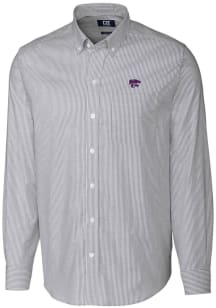 Cutter and Buck K-State Wildcats Mens Charcoal Stretch Oxford Stripe Long Sleeve Dress Shirt