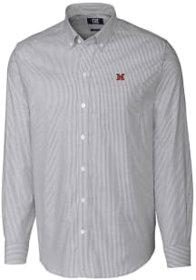 Cutter and Buck Miami RedHawks Mens Charcoal Stretch Oxford Stripe Long Sleeve Dress Shirt