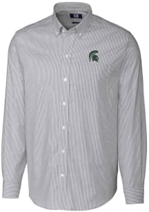 Cutter and Buck Michigan State Spartans Mens Charcoal Stretch Oxford Stripe Long Sleeve Dress Shir..