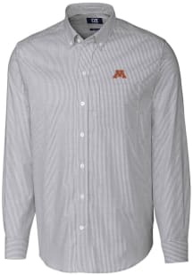 Cutter and Buck Minnesota Golden Gophers Mens Charcoal Stretch Oxford Stripe Long Sleeve Dress Shi..