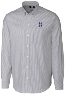 Cutter and Buck Northwestern Wildcats Mens Charcoal Stretch Oxford Stripe Long Sleeve Dress Shirt