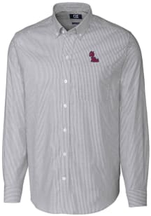 Cutter and Buck Ole Miss Rebels Mens Charcoal Stretch Oxford Stripe Long Sleeve Dress Shirt