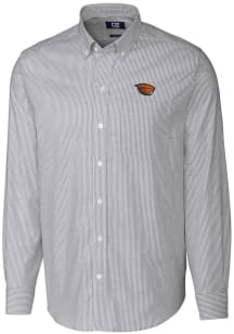 Cutter and Buck Oregon State Beavers Mens Charcoal Stretch Oxford Stripe Long Sleeve Dress Shirt