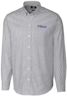 Cutter and Buck Pennsylvania Quakers Mens Charcoal Stretch Oxford Stripe Long Sleeve Dress Shirt