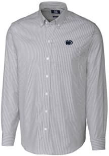Cutter and Buck Penn State Nittany Lions Mens Charcoal Stretch Oxford Stripe Long Sleeve Dress Shi..