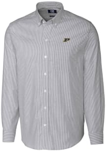 Cutter and Buck Purdue Boilermakers Mens Charcoal Stretch Oxford Stripe Long Sleeve Dress Shirt
