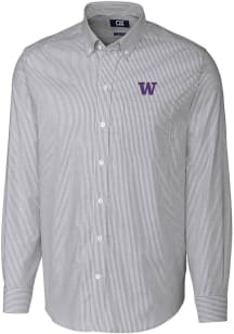 Cutter and Buck Washington Huskies Mens Charcoal Stretch Oxford Stripe Long Sleeve Dress Shirt