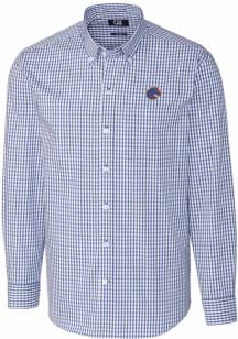 Cutter and Buck Boise State Broncos Mens Blue Easy Care Gingham Long Sleeve Dress Shirt