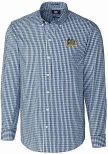 Cutter and Buck Drexel Dragons Mens Navy Blue Easy Care Gingham Long Sleeve Dress Shirt