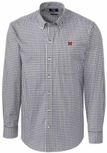 Cutter and Buck Miami RedHawks Mens Charcoal Easy Care Gingham Long Sleeve Dress Shirt