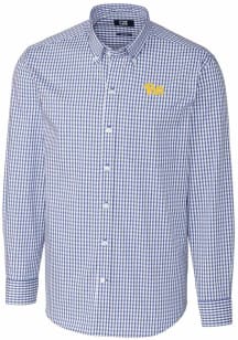 Cutter and Buck Pitt Panthers Mens Blue Easy Care Gingham Long Sleeve Dress Shirt