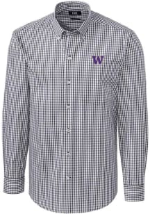 Cutter and Buck Washington Huskies Mens Charcoal Easy Care Gingham Long Sleeve Dress Shirt