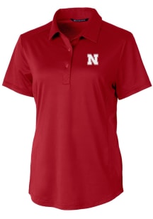 Cutter and Buck Nebraska Cornhuskers Womens Cardinal Prospect Textured Short Sleeve Polo Shirt