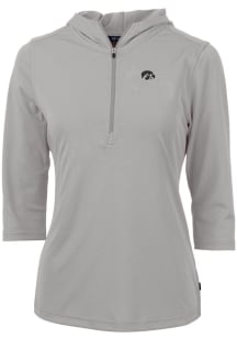 Cutter and Buck Iowa Hawkeyes Womens Grey Virtue Eco Pique Hooded Sweatshirt