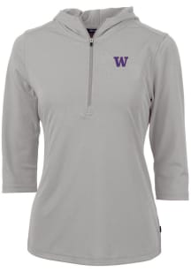 Cutter and Buck Washington Huskies Womens Grey Virtue Eco Pique Hooded Sweatshirt