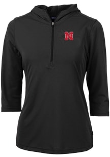 Cutter and Buck Nebraska Cornhuskers Womens Black Virtue Eco Pique Hooded Sweatshirt