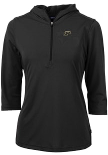 Cutter and Buck Purdue Boilermakers Womens Black Virtue Eco Pique Hooded Sweatshirt