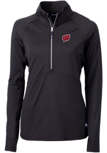 Cutter and Buck Wisconsin Badgers Womens Black Adapt Eco Qtr Zip