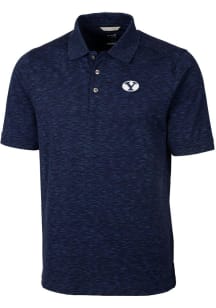 Cutter and Buck BYU Cougars Mens Navy Blue Advantage Space Dye Short Sleeve Polo