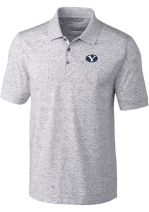 Cutter and Buck BYU Cougars Mens Grey Advantage Space Dye Short Sleeve Polo