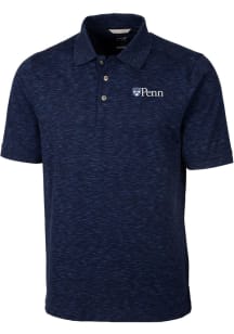 Cutter and Buck Pennsylvania Quakers Mens Navy Blue Advantage Space Dye Short Sleeve Polo