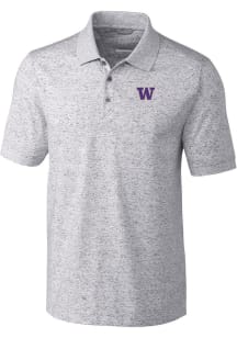 Cutter and Buck Washington Huskies Mens Grey Advantage Space Dye Short Sleeve Polo